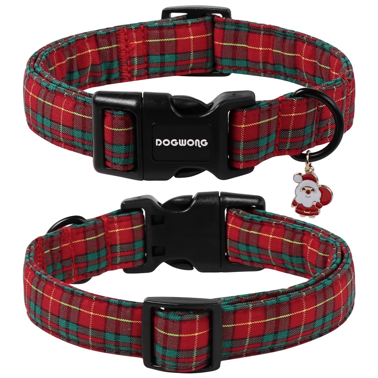 Collar DOGWONG ajustable rojo tartán con hebilla resistente para paseos diarios