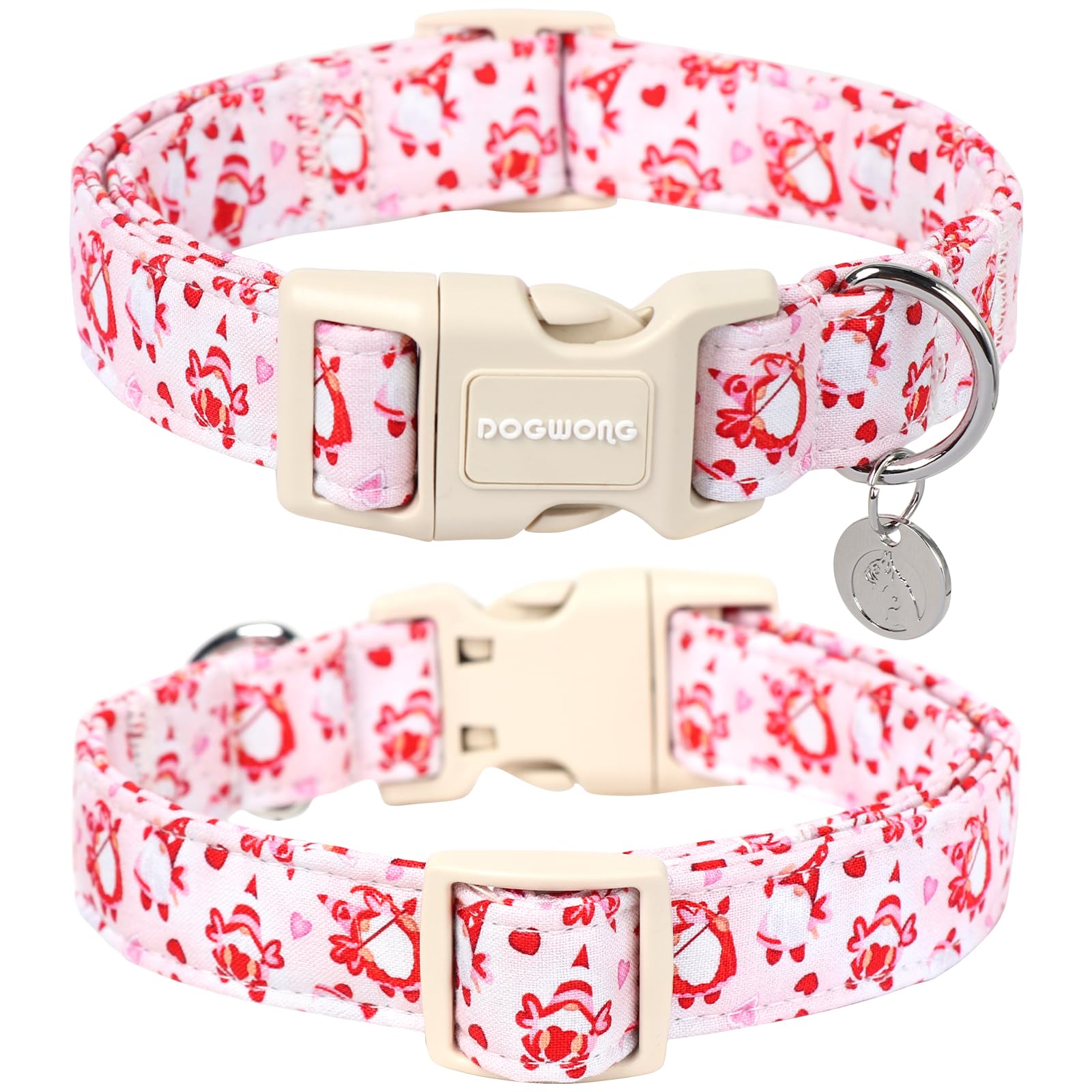 DOGWONG collar ajustable rosado, diseño Valentín para un ajuste cómodo.