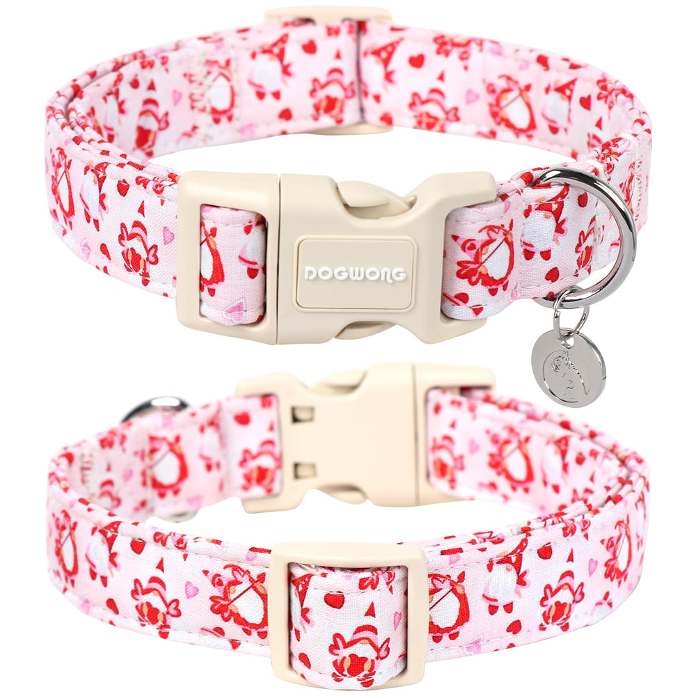 DOGWONG collar ajustable rosado, diseño Valentín para un ajuste cómodo.