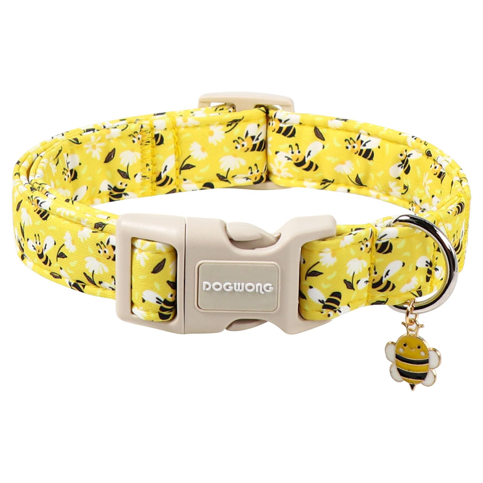 DOGWONG collar de algodón amarillo abeja, cómodo para paseos diarios.
