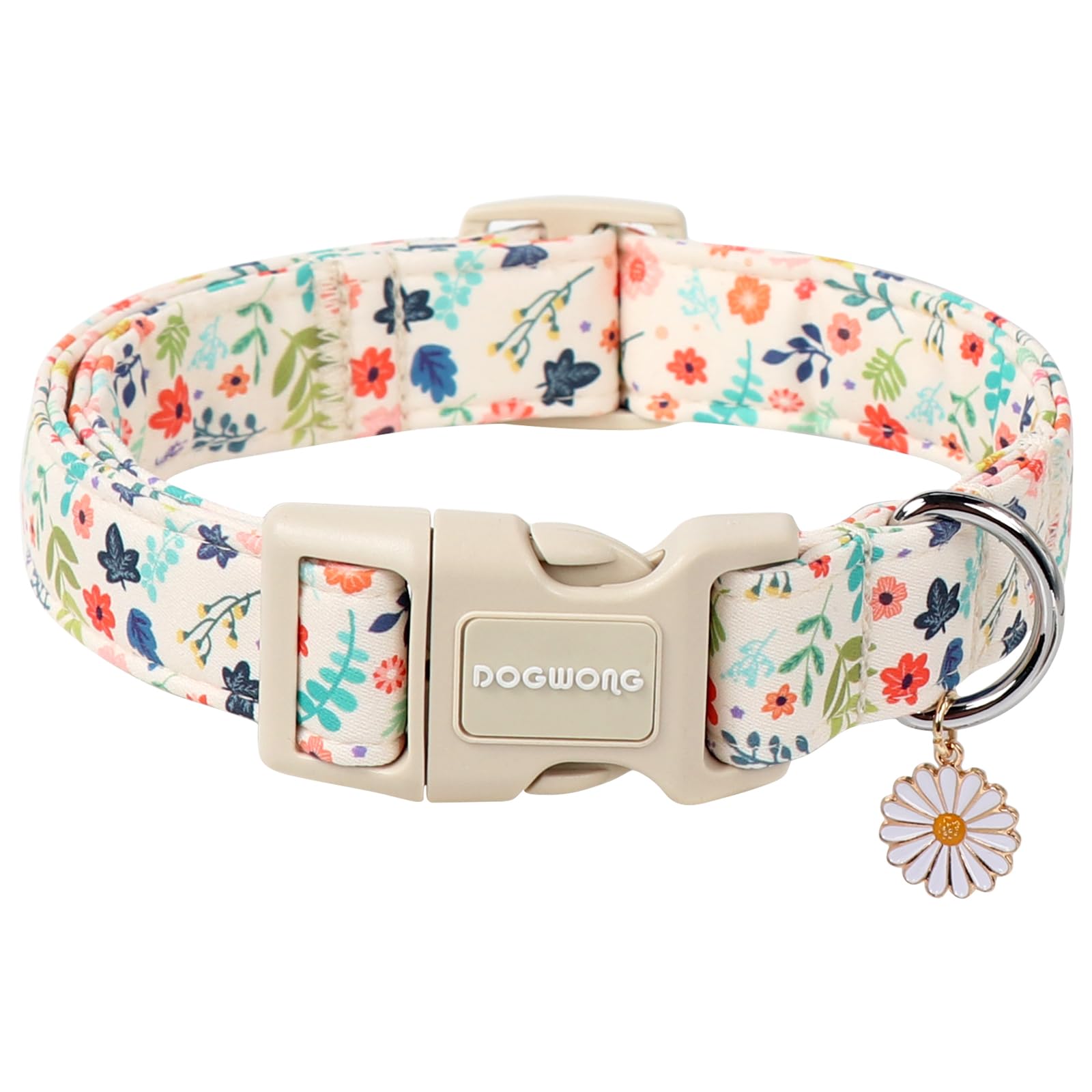 DOGWONG collar de algodón con flor rosa para paseos diarios.