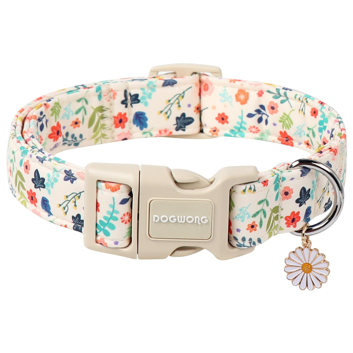 DOGWONG collar de algodón con flor rosa para paseos diarios.