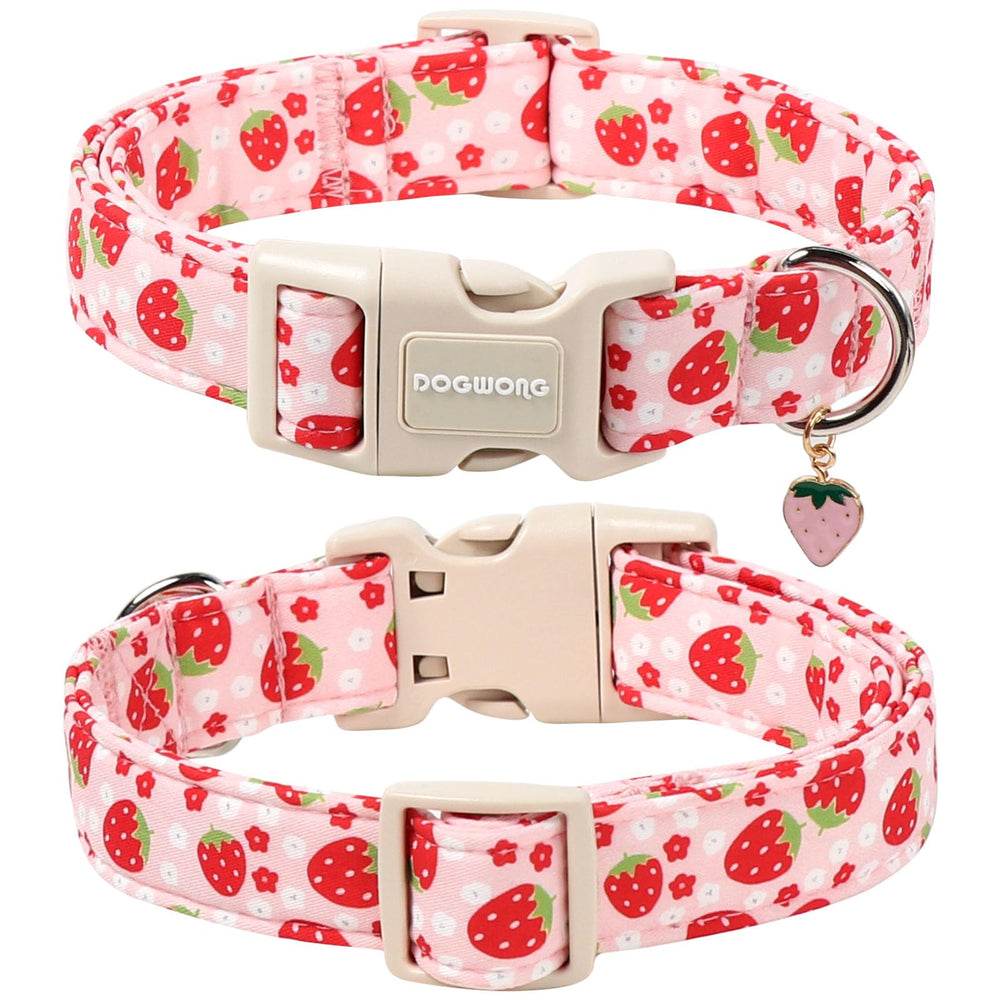 Collar DOGWONG con fresas rosas, fácil de limpiar en casa