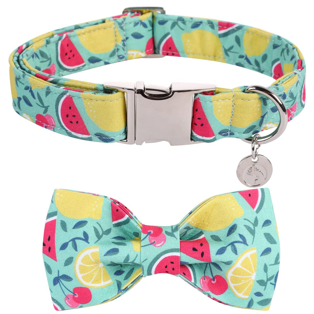 Collar DOGWONG de algodón veraniego con lazo limón, cómodo y elegante para perros.