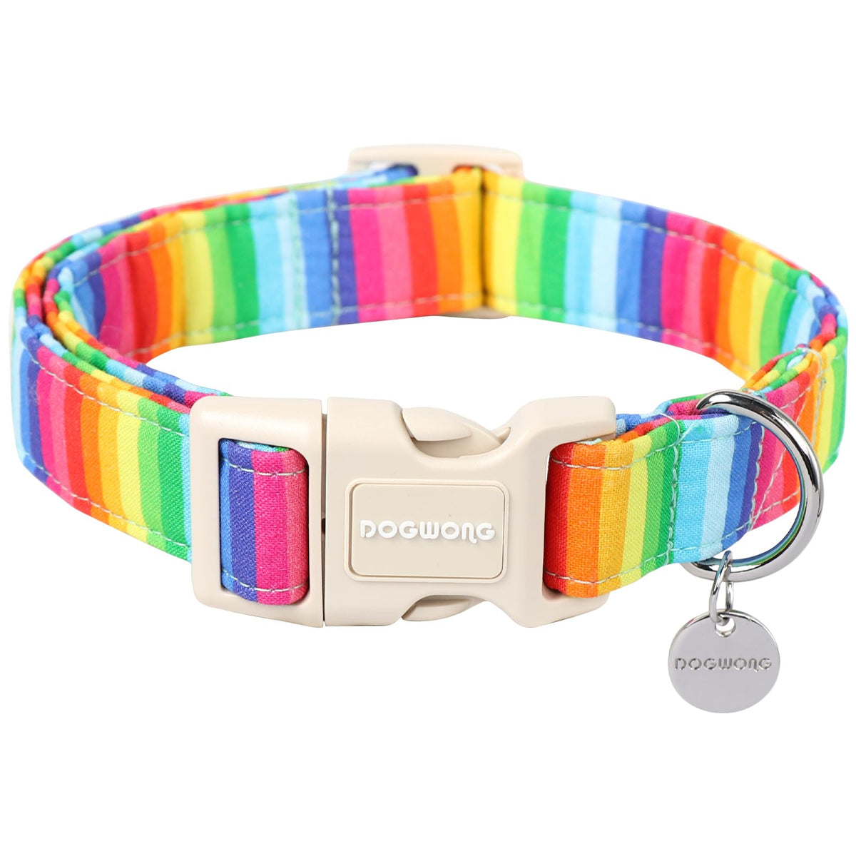 DOGWONG collar para perro arcoíris de algodón con hebilla duradera ideal para paseos diarios.