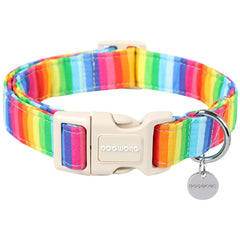 DOGWONG collar para perro arcoíris de algodón con hebilla duradera ideal para paseos diarios.