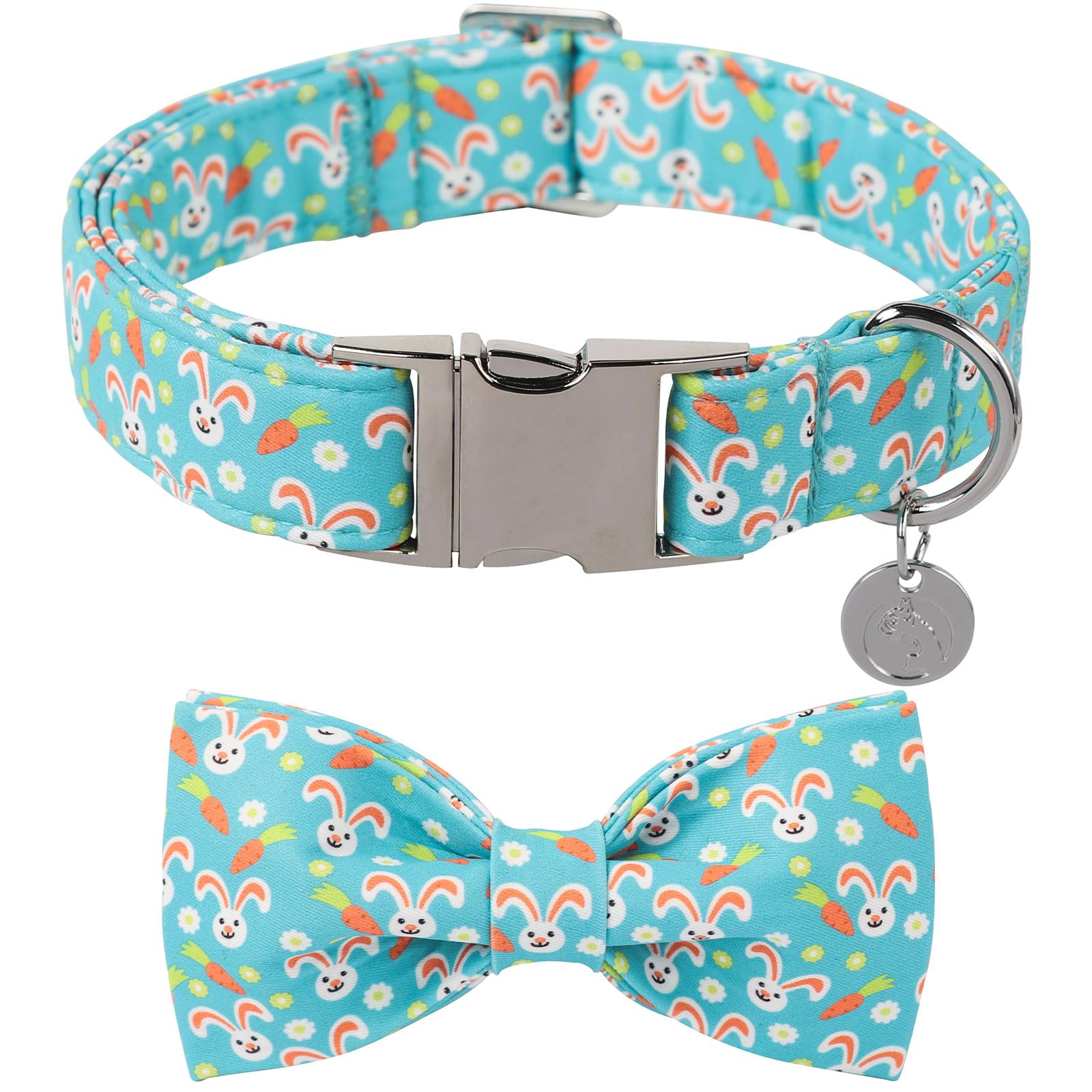 Collar DOGWONG azul con diseño conejo y lazo para paseos