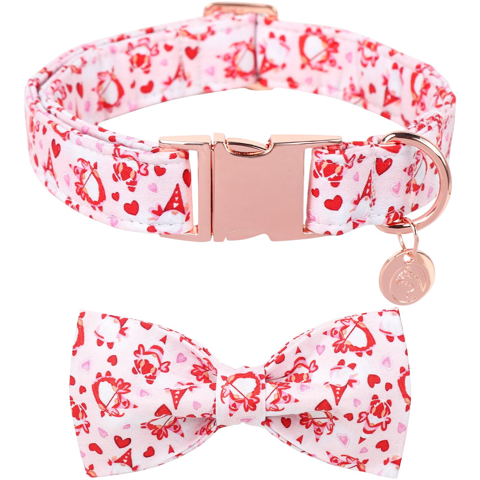 DOGWONG collar perro con lazo rosa y corazón, ideal para paseos elegantes.
