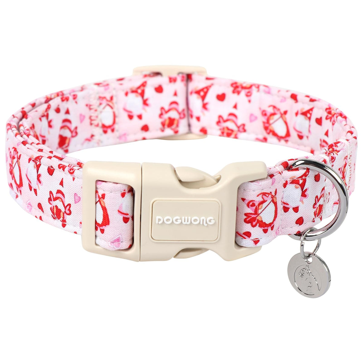 DOGWONG collar perro corazon rosado talla M, cómodo y seguro para paseos diarios.