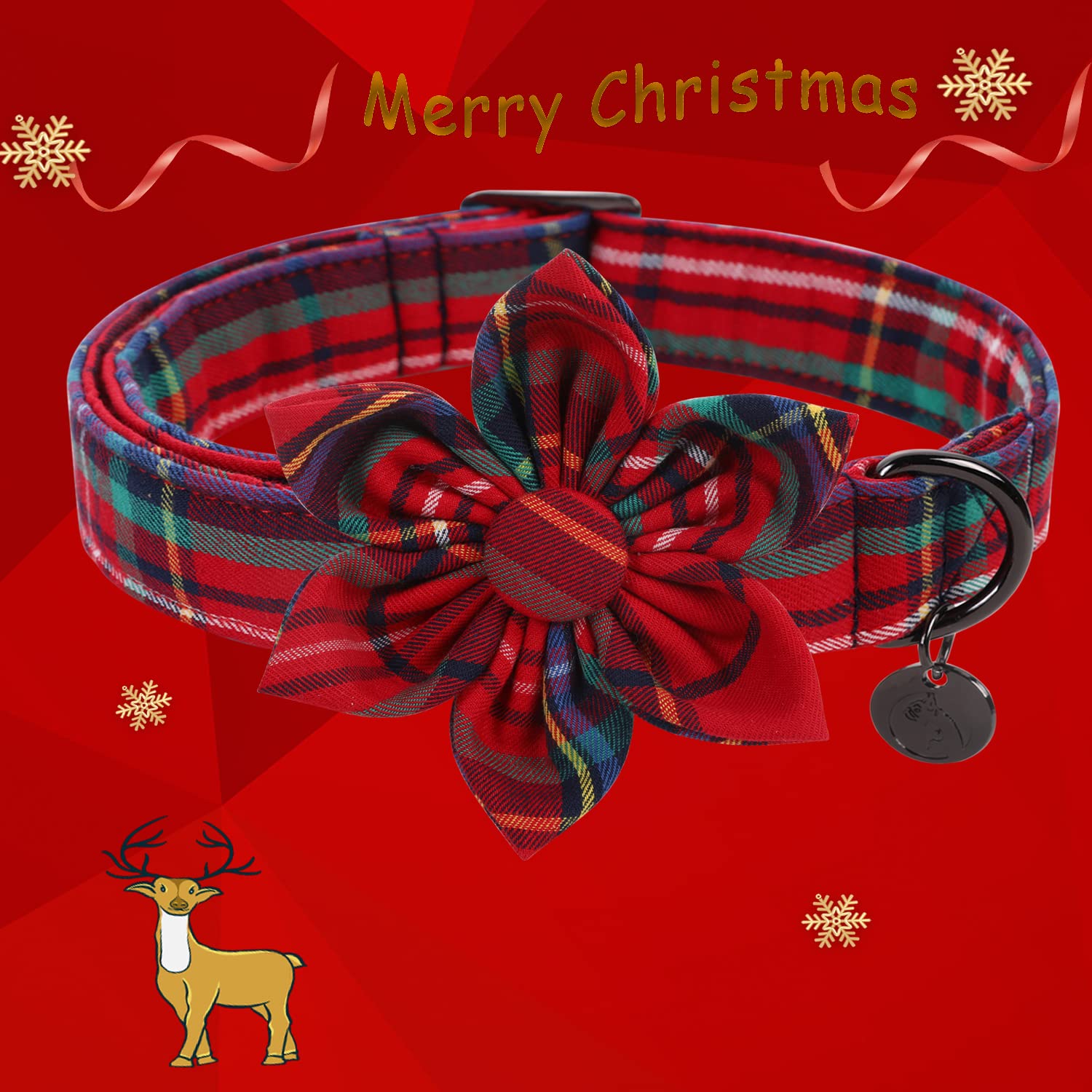 DOGWONG collar rojo tartán, estilo clásico para mascotas.