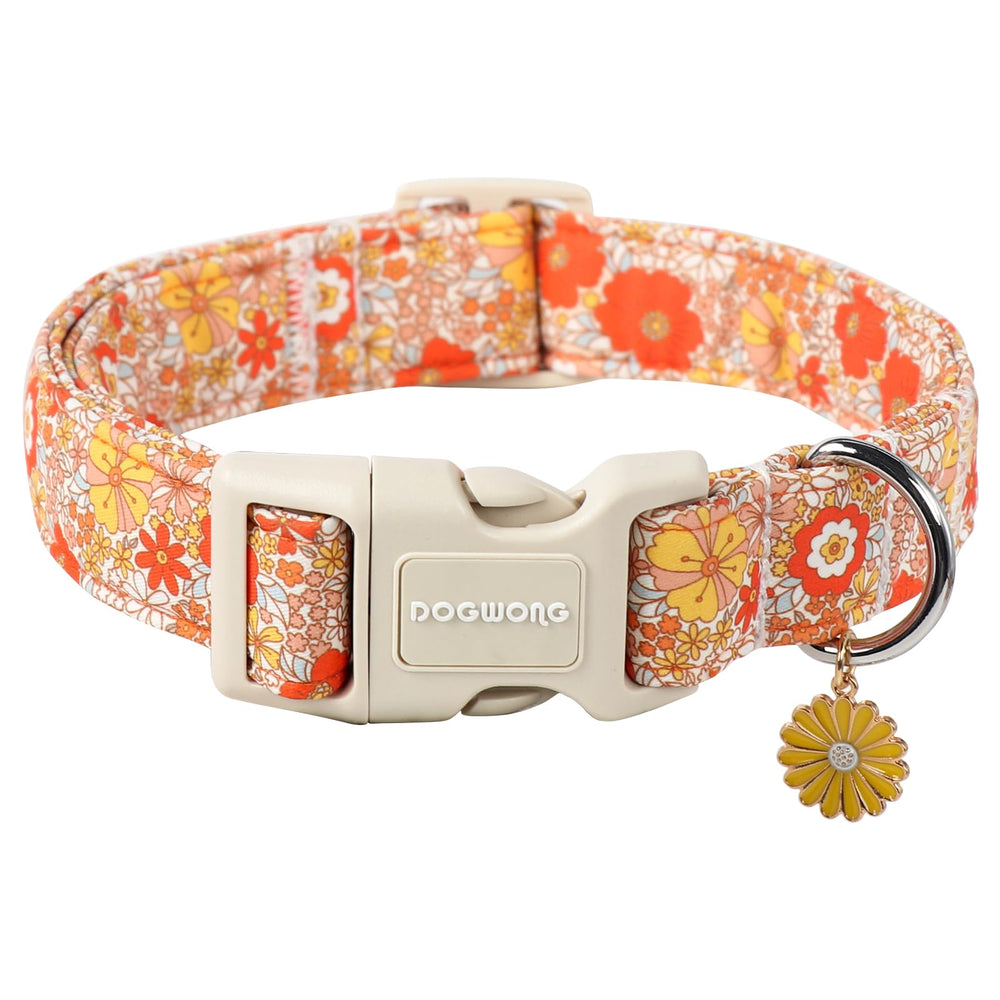 DOGWONG collar floral ajustable con flores otoñales para paseos y fotos.