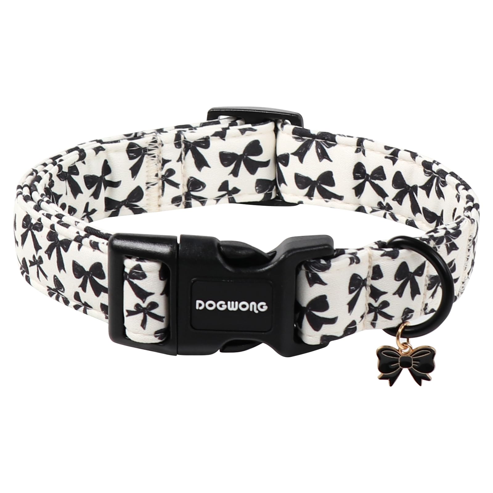 Collar DOGWONG con lazo negro para perros grandes, ideal para salidas diarias.