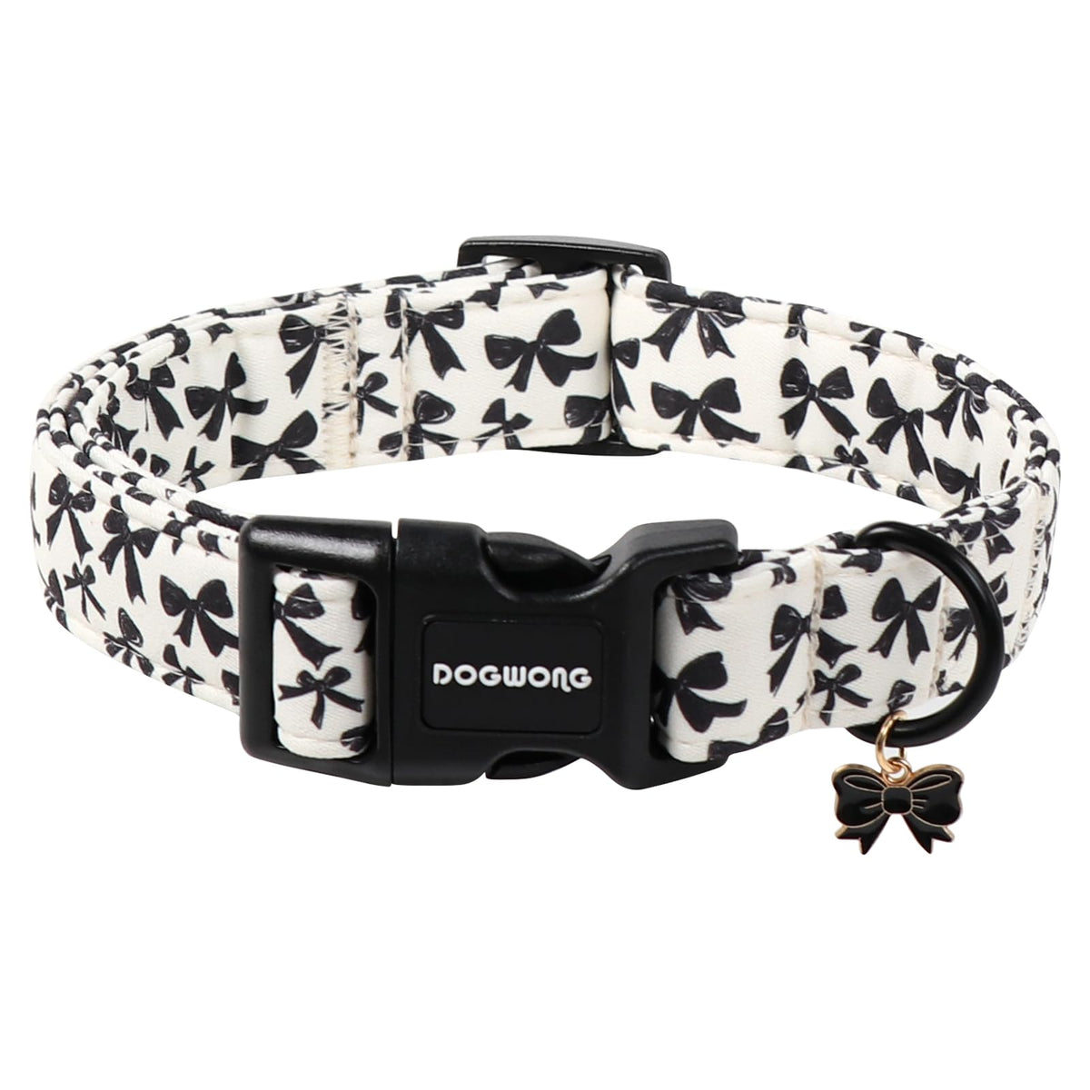 Collar DOGWONG con lazo negro para perros grandes, ideal para salidas diarias.
