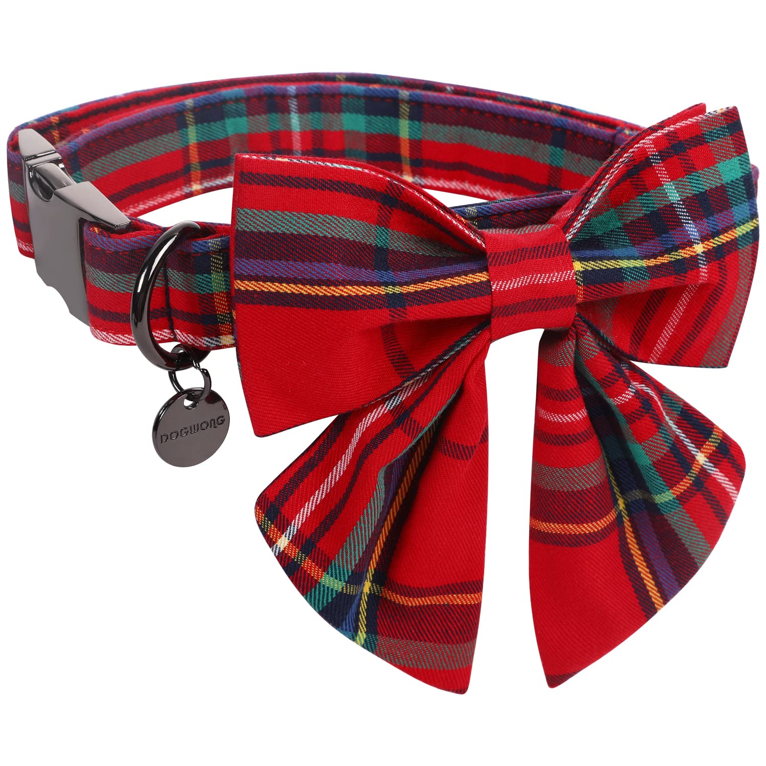 DogWONG collar navideno rojo tartan para perros, comodo y festivo.