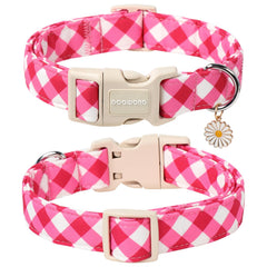 DogWong collar rosa a cuadros, hebilla resistente para mayor durabilidad