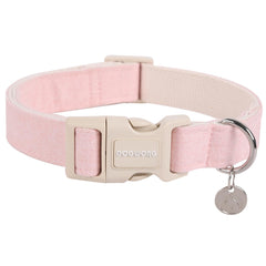 DOGWONG collar de algodón rosa ajustable visto de cerca para paseos diarios.