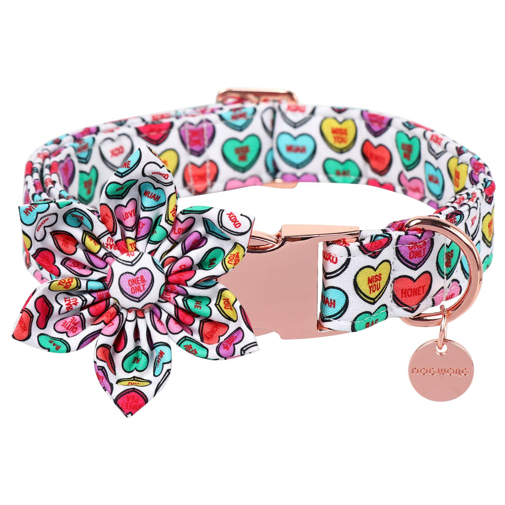 Collar DOGWONG San Valentín con flor rosa, ajuste cómodo para perros pequeños y medianos.