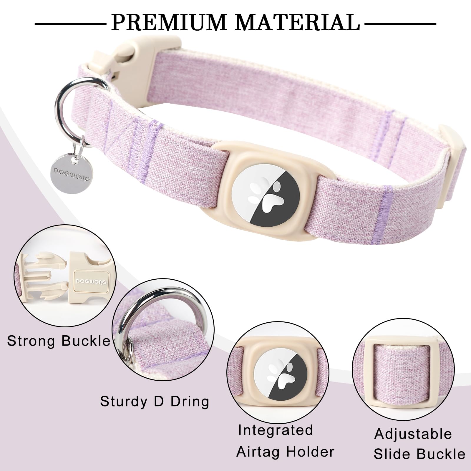 DOGWONG collar tejido natural de algodón cáñamo, cómodo y duradero.