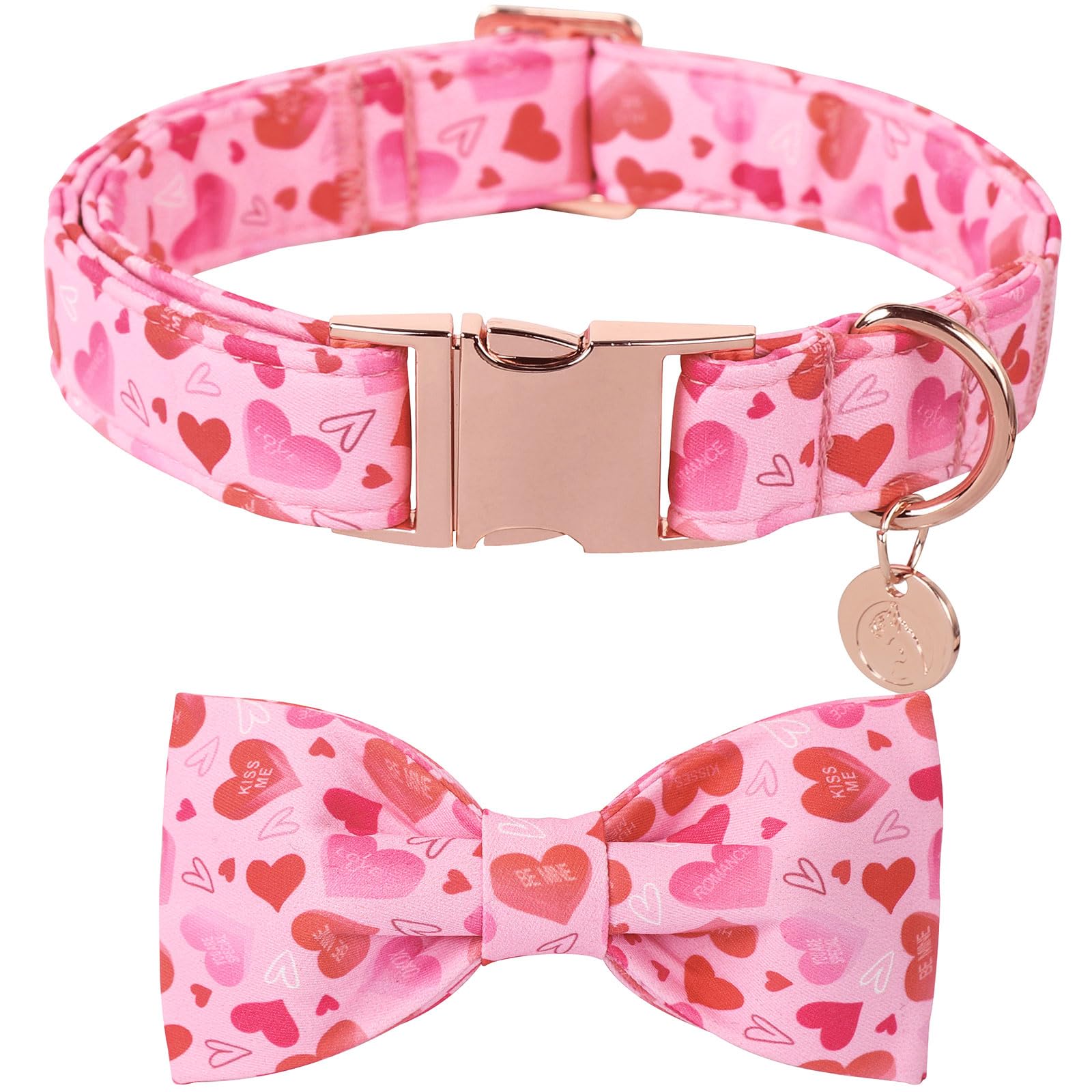 DOGWONG collar con lazo corazón rosa para perros, elegante para ocasiones especiales.