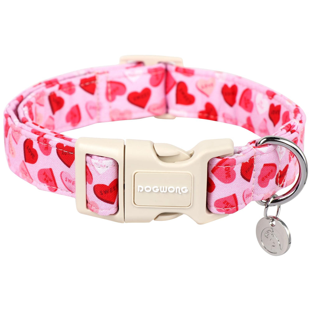 DOGWONG collar valentín rosa con corazones: cómodo para paseos diarios
