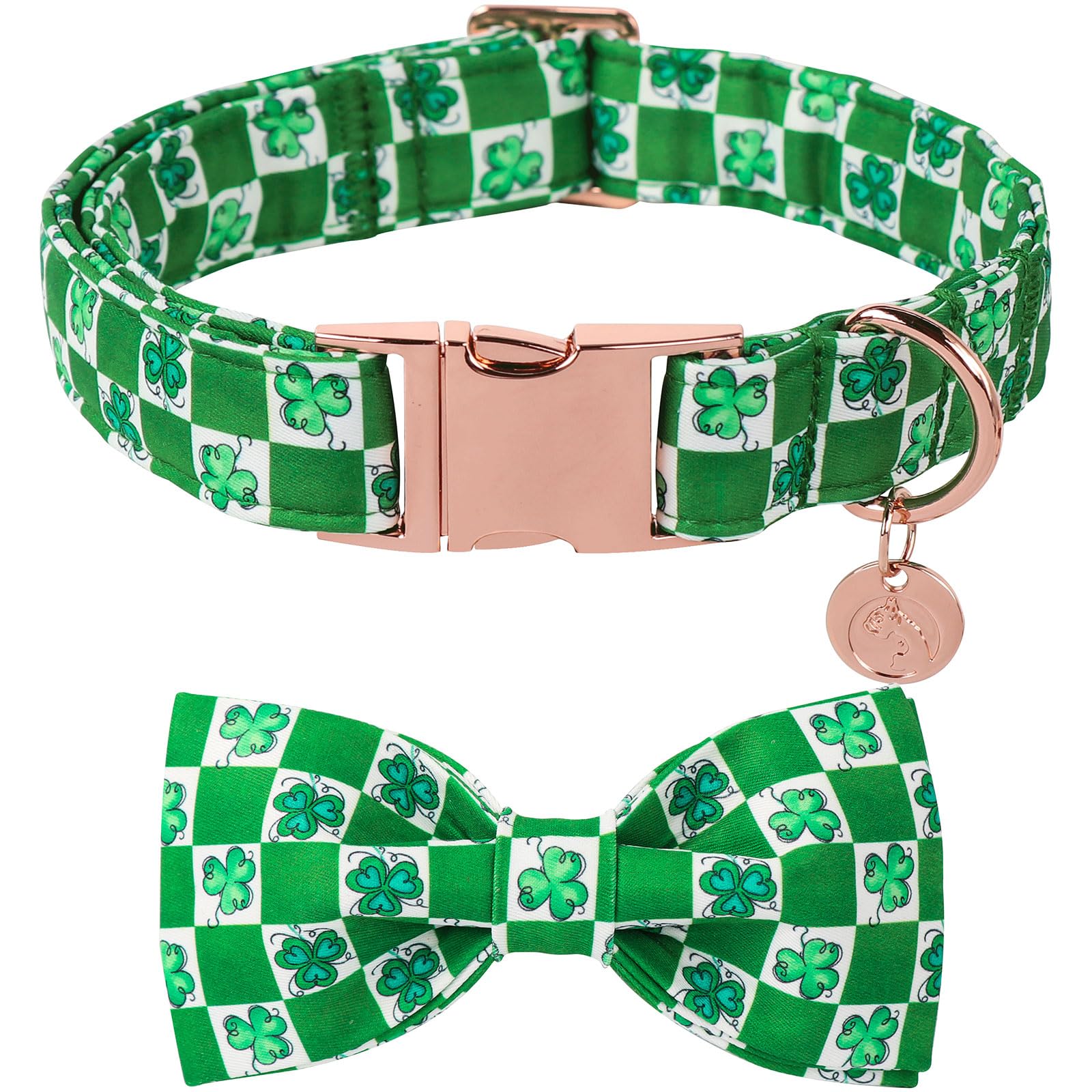 Collar DOGWONG verde con tréboles y cuadros, ideal para celebrar el Día de San Patricio