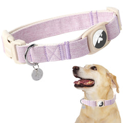 DOGWONG collar con soporte Airtag púrpura para localización rápida.