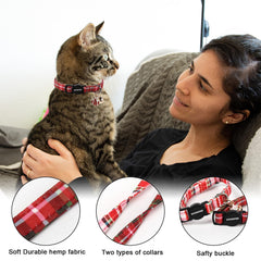 DOGWONG dos collares para gato a cuadros rojos, estilo diario.