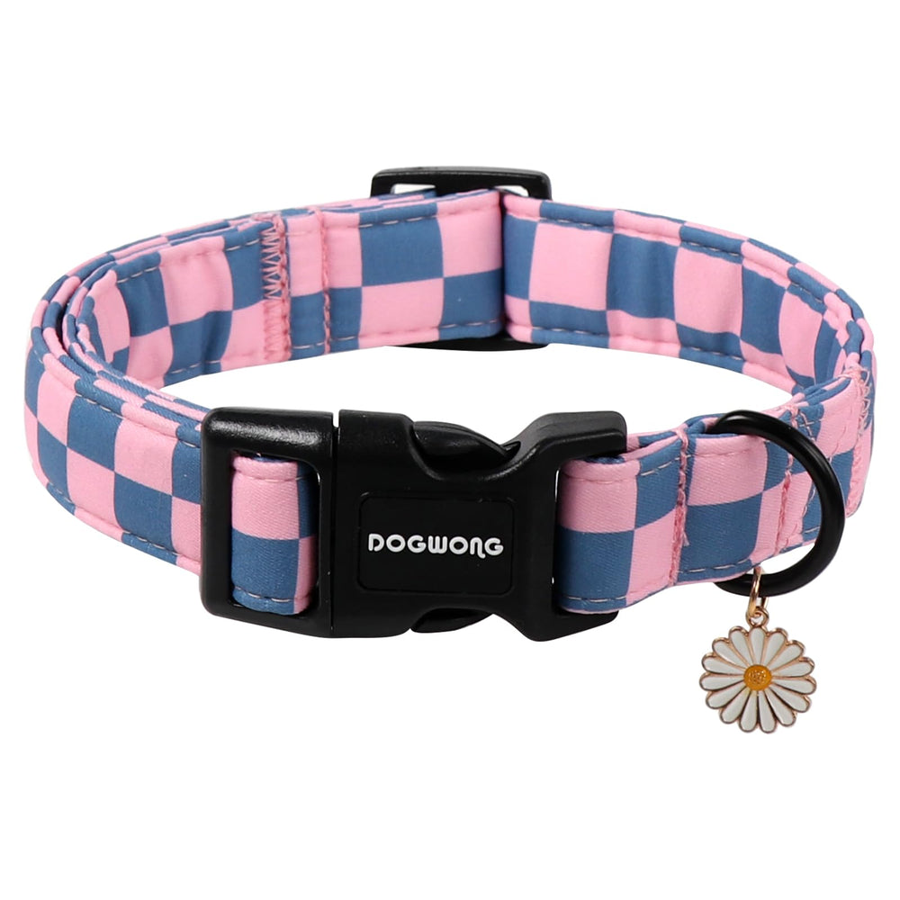Collar DOGWONG plaid con diseño clásico, ideal para paseos diarios.