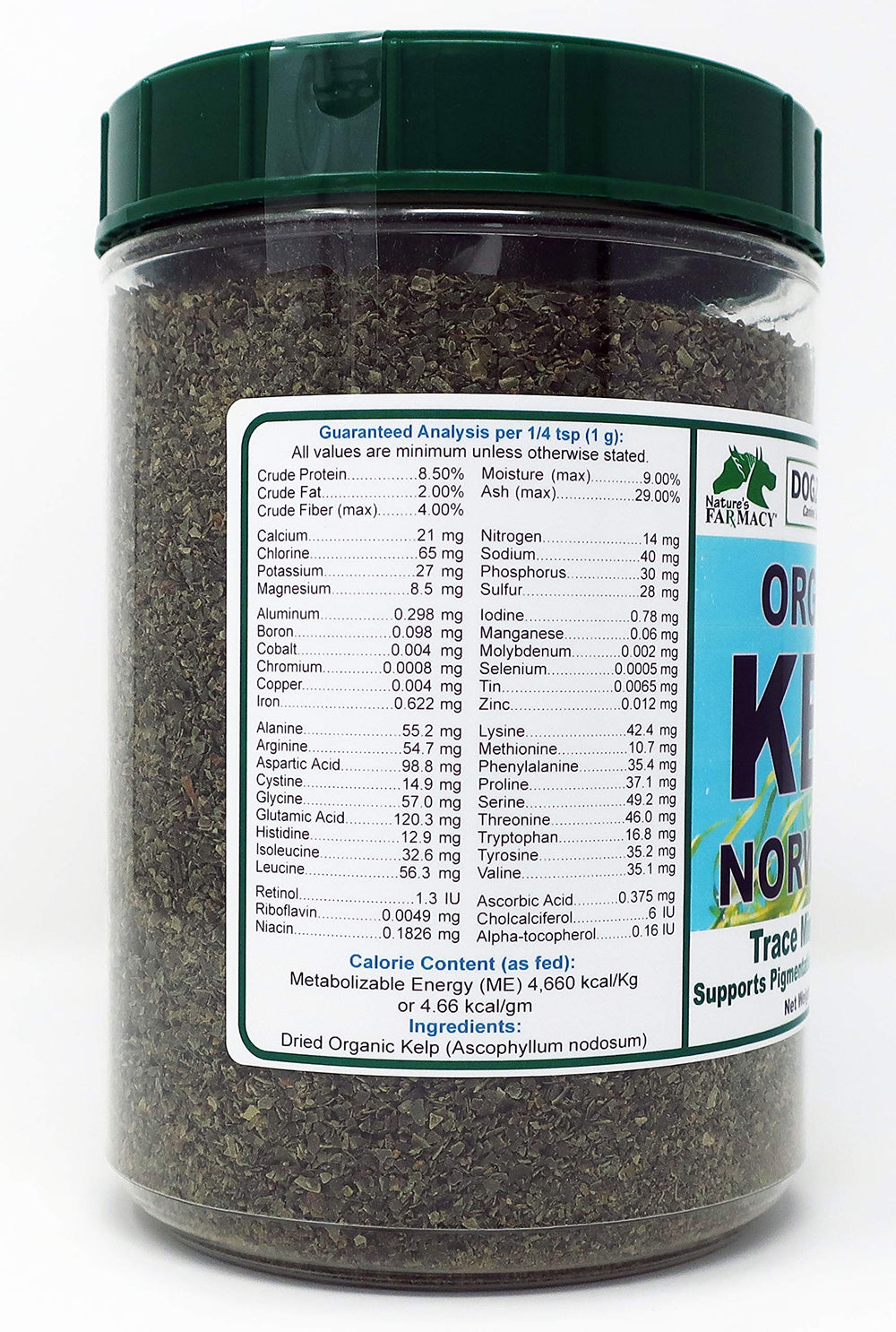 Dogzymes Alga Orgánica para Mascotas, etiqueta que sugiere nutrición para piel y pelaje.