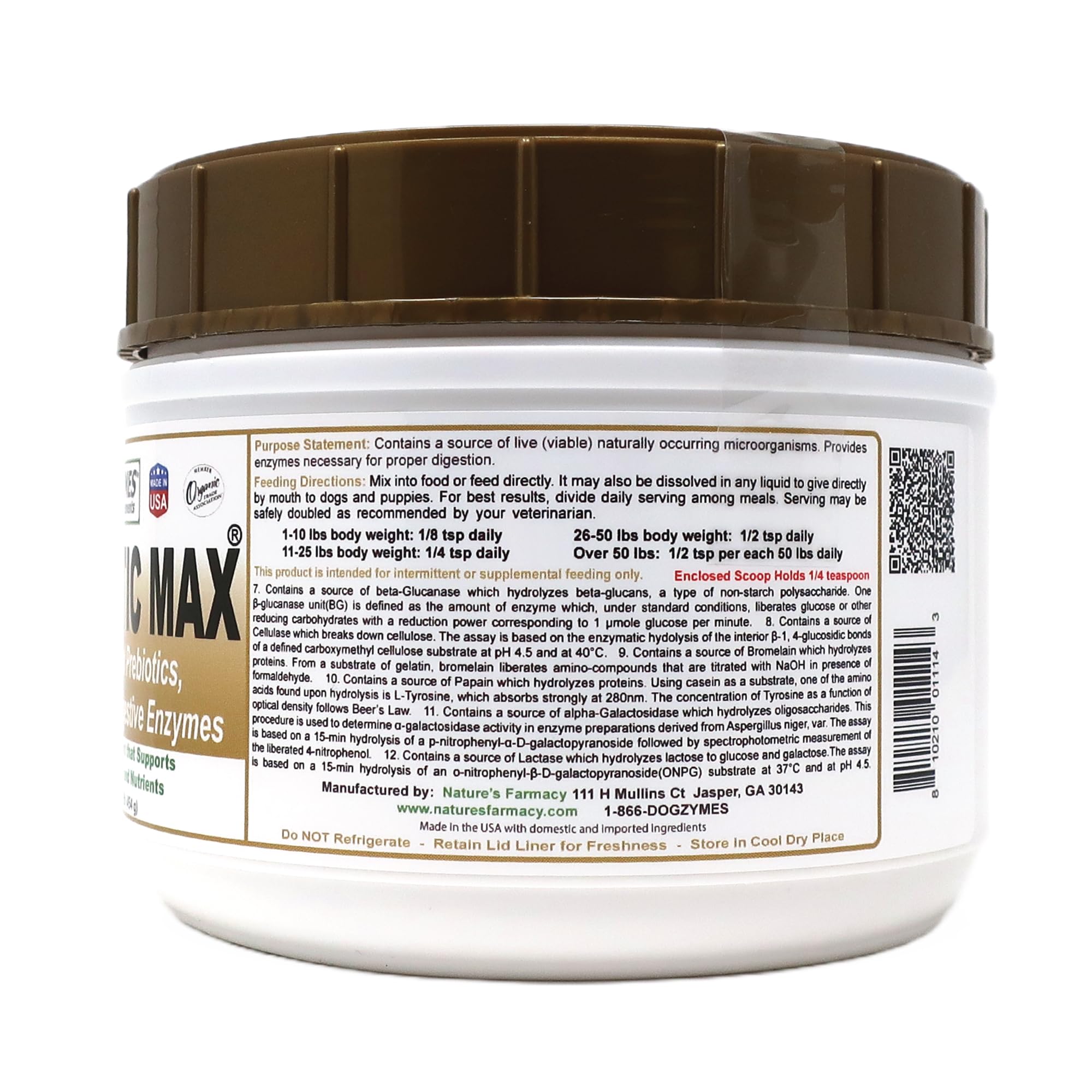 Dogzymes Probiotic Max, cuchara-medidora, facilita dosis diarias para la digestión.
