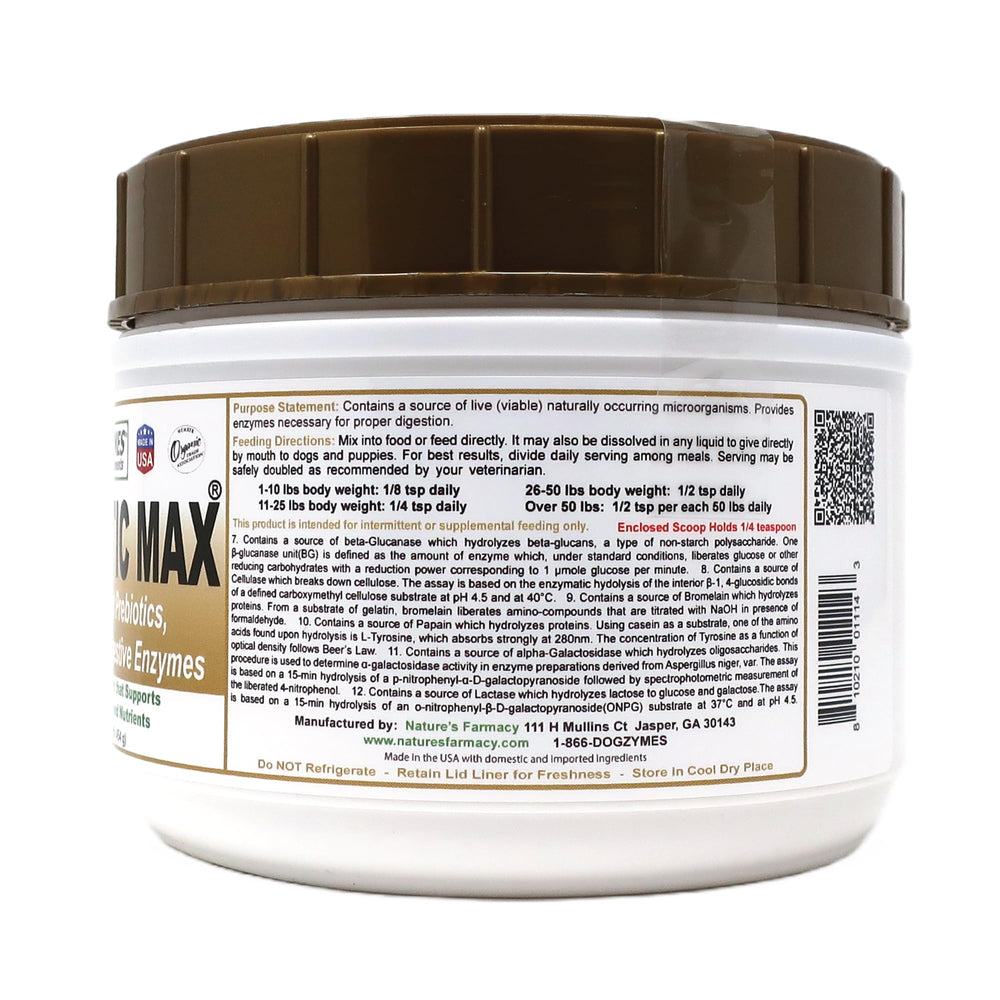 Dogzymes Probiotic Max, cuchara-medidora, facilita dosis diarias para la digestión.
