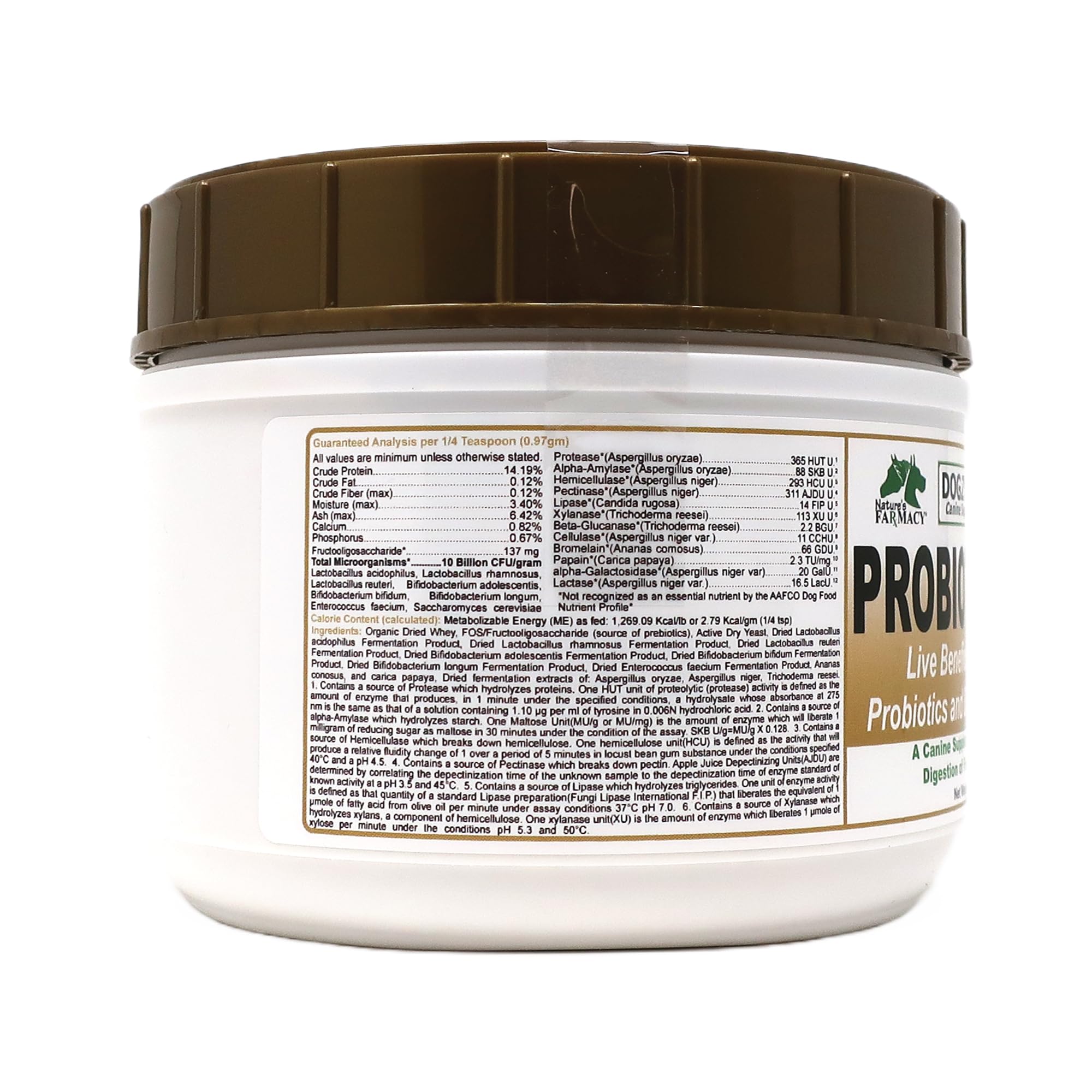 Dogzymes Probiotic Max, etiqueta clara, ayuda a identificar ingredientes beneficiosos.
