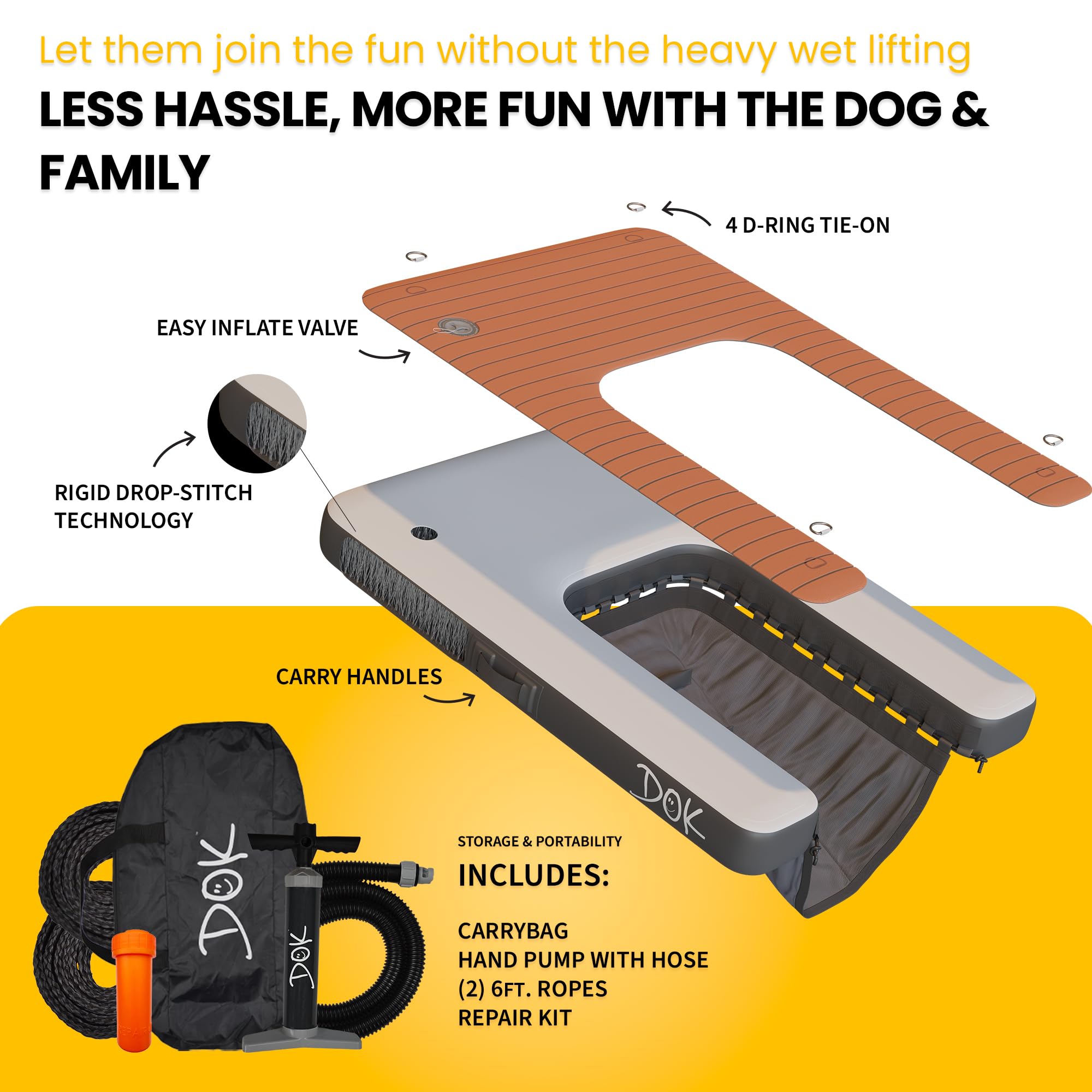 DOK Dog-DOK Mini apto para perros de hasta 30 libras y diversión.
