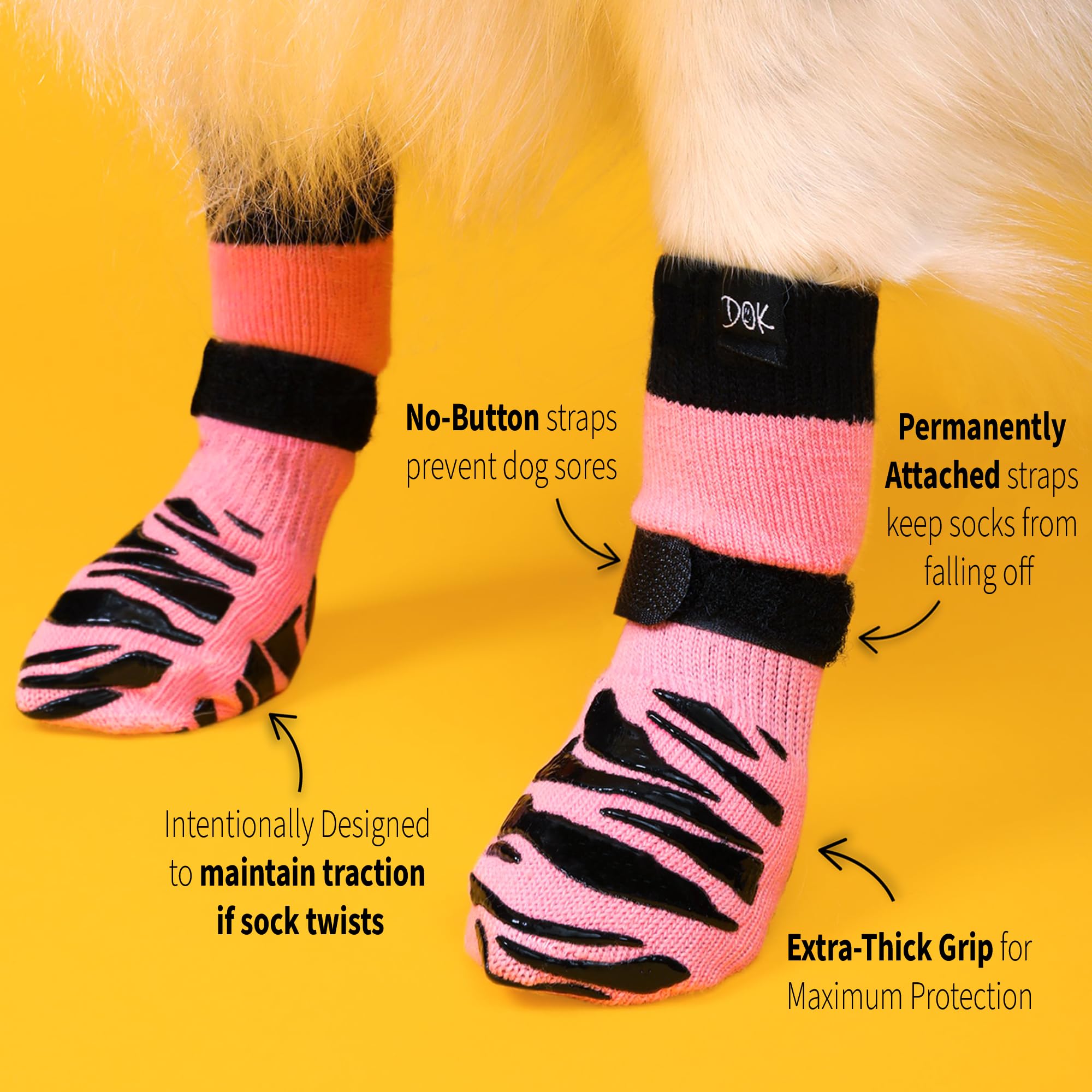 Calcetines antideslizantes Dok TigerToes para perros, ideal para suelos resbaladizos.
