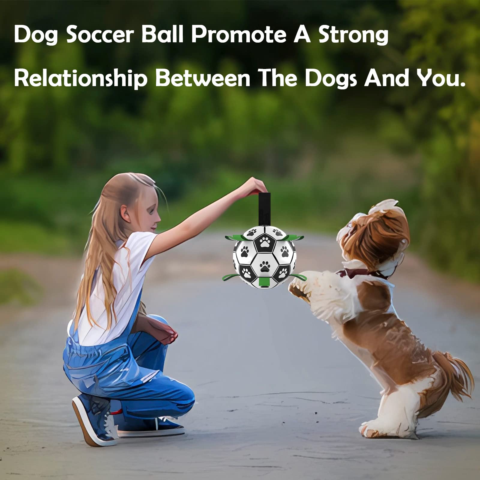 Domchan bola fútbol para perros con cuerda incorporada, fácil de lanzar.
