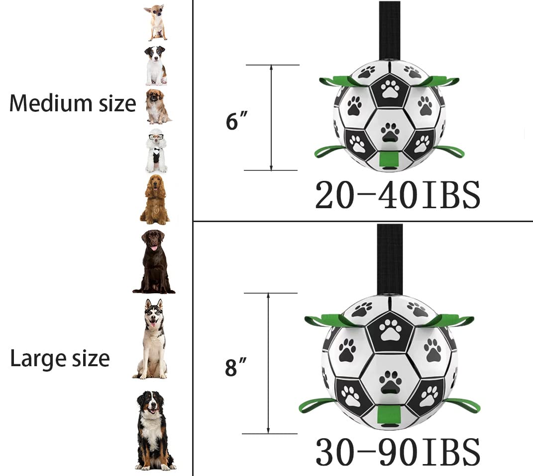 Domchan bola fútbol para perros con tiras nylon, facilita agarre y juego interactivo.