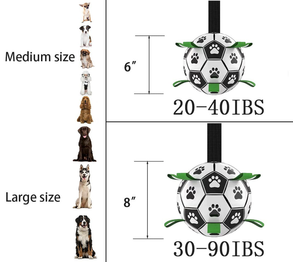 Domchan bola fútbol para perros con tiras nylon, facilita agarre y juego interactivo.