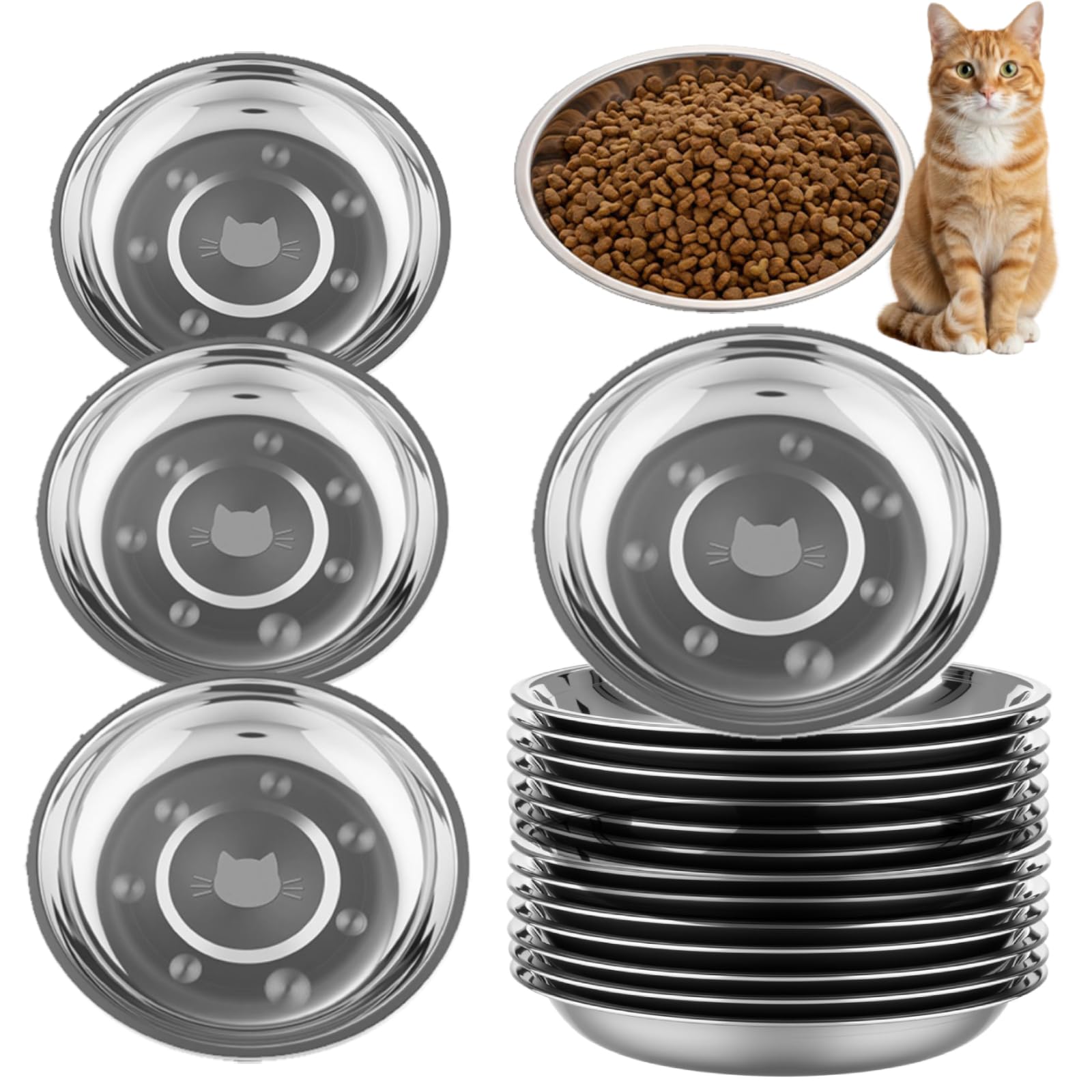 Domensi tazones gato acero inoxidable, diseño de 6-3 pulgadas para comodidad al comer.