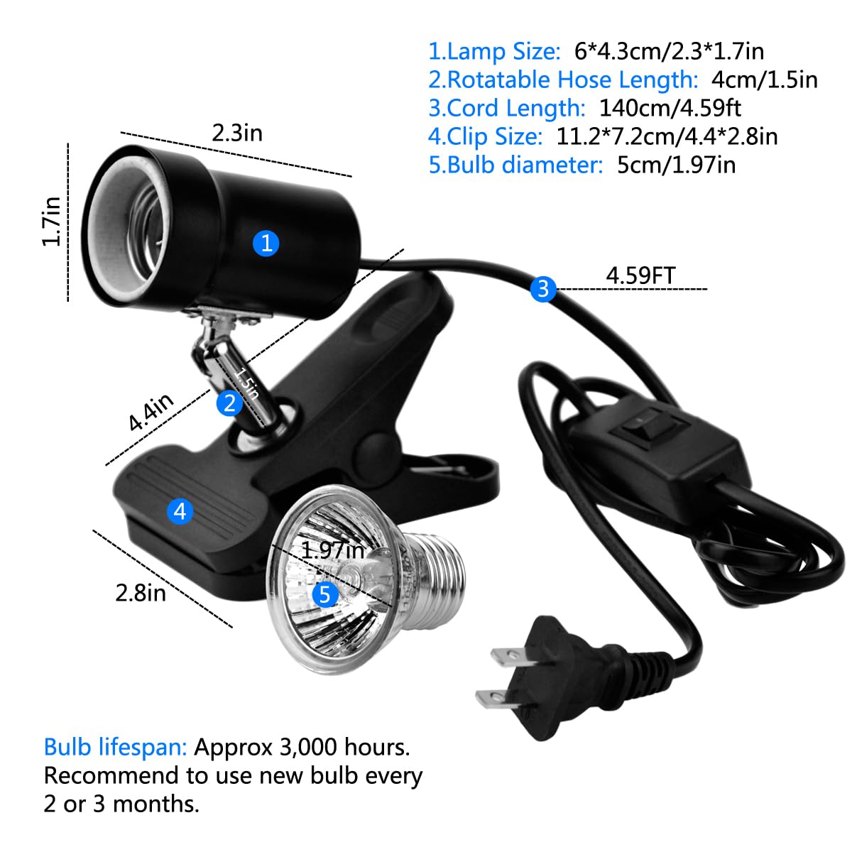 DOMICA lámpara-uvb-50w proporciona espectro solar para reptiles.