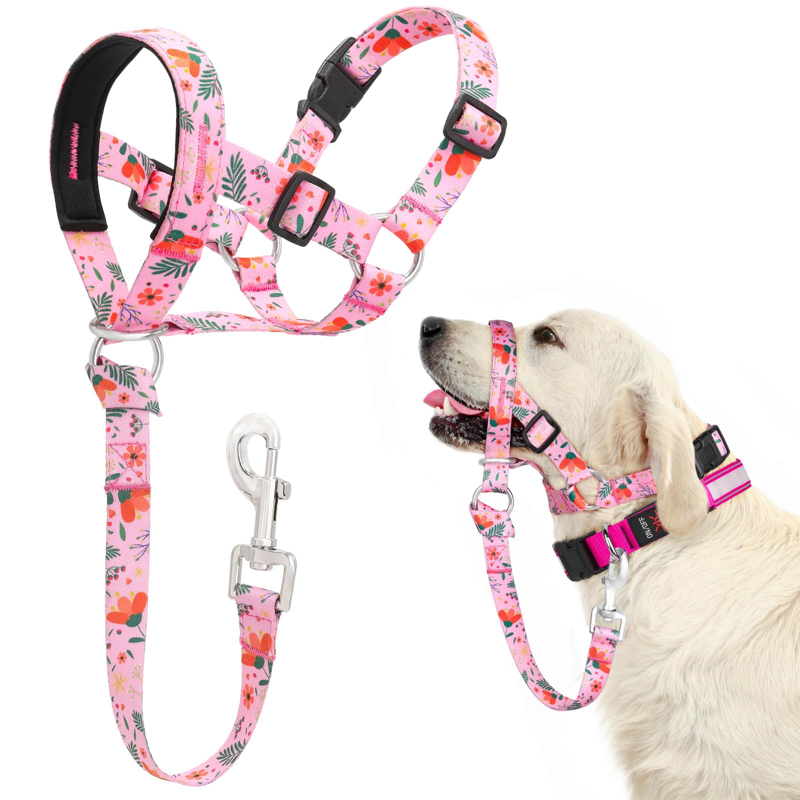 DOMIGLOW collar de cabeza sin tirones con enganche frontal para control en paseos.