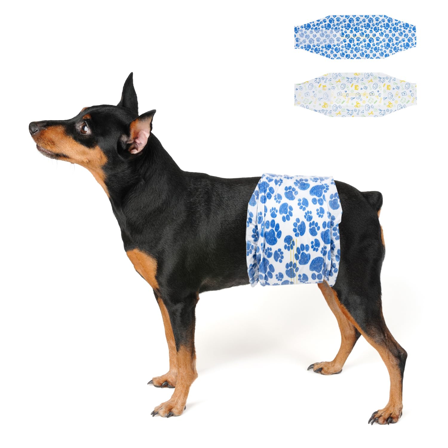 Pañales Dono con diseño azul de patitas para razas pequeñas, cómodo y seguro.