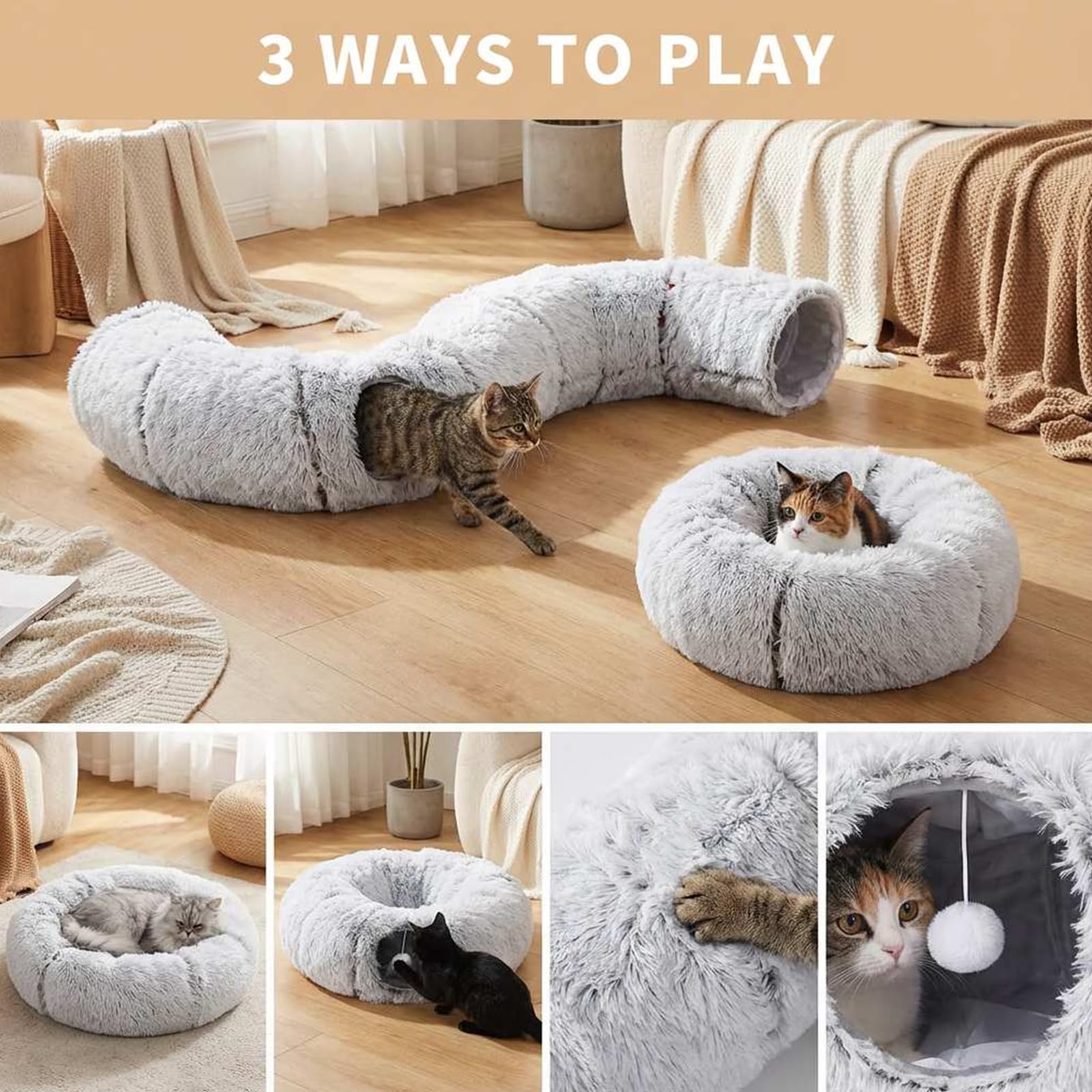 Juego 3 en 1: túnel, cama y escondite para gatos