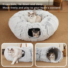 Zona de descanso y juego con túnel en dona para gatos