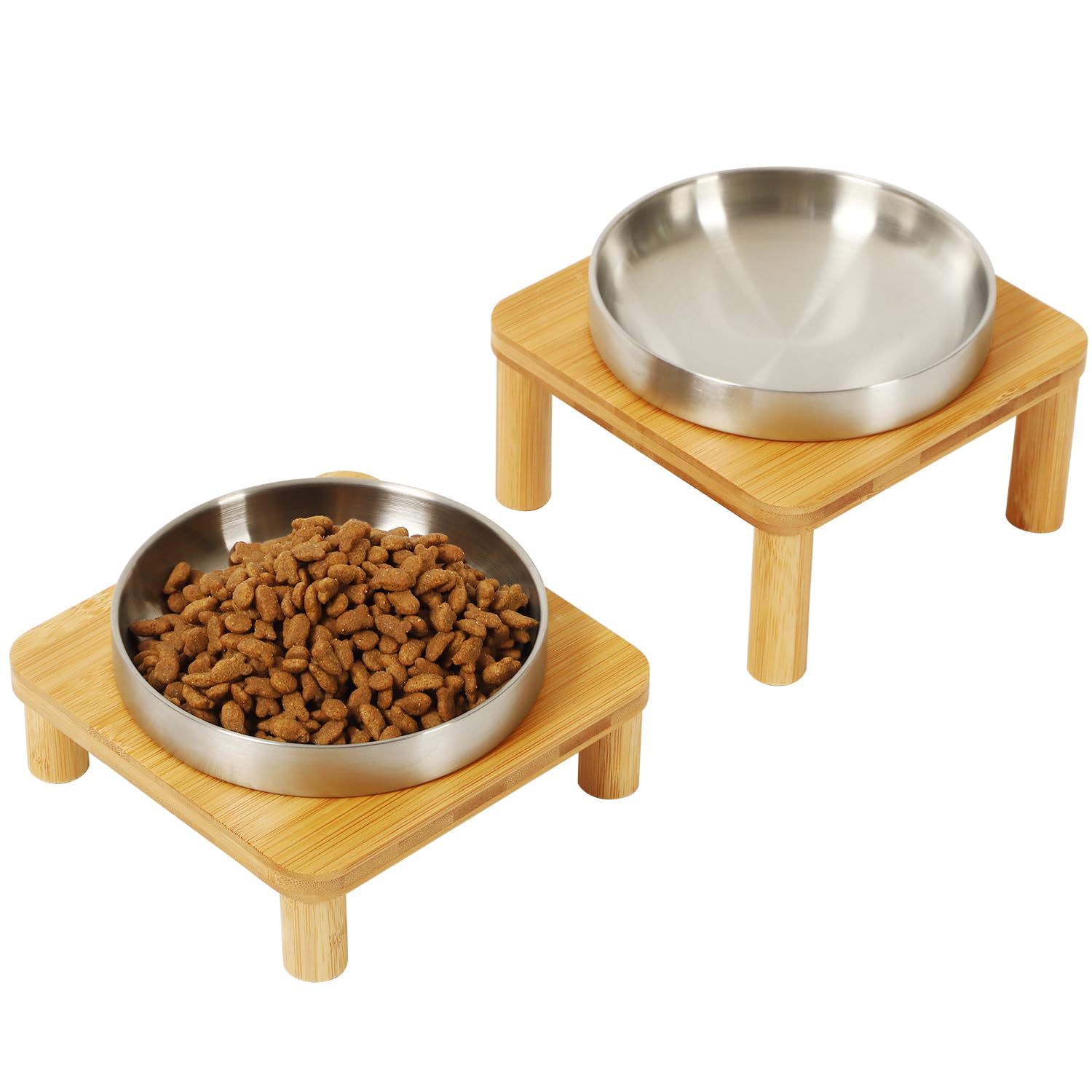 DoogCat: soporte de bambú y tazones elevados para gatos de interior, estabilidad mejorada.