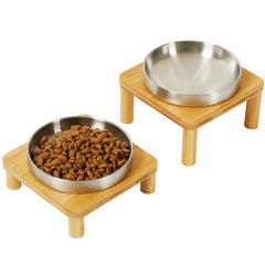DoogCat: soporte de bambú y tazones elevados para gatos de interior, estabilidad mejorada.