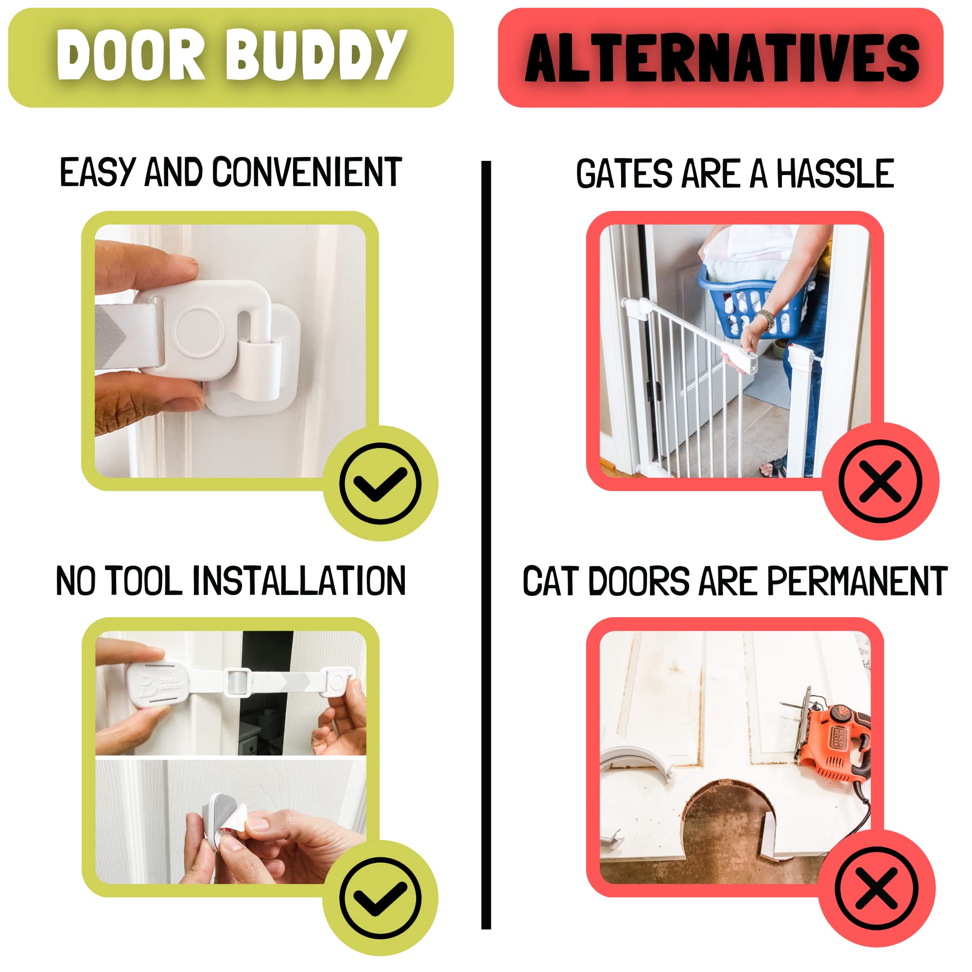 Door Buddy: ajuste de anchura 0-6 pulgadas para puertas, adaptación.