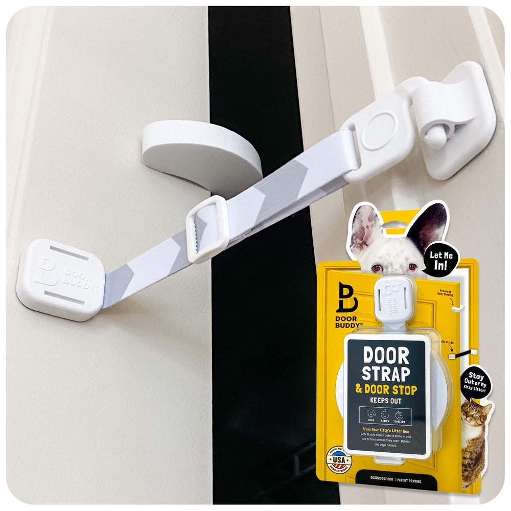 Door Buddy: cierre de puerta para gato sin taladro, solución interior.