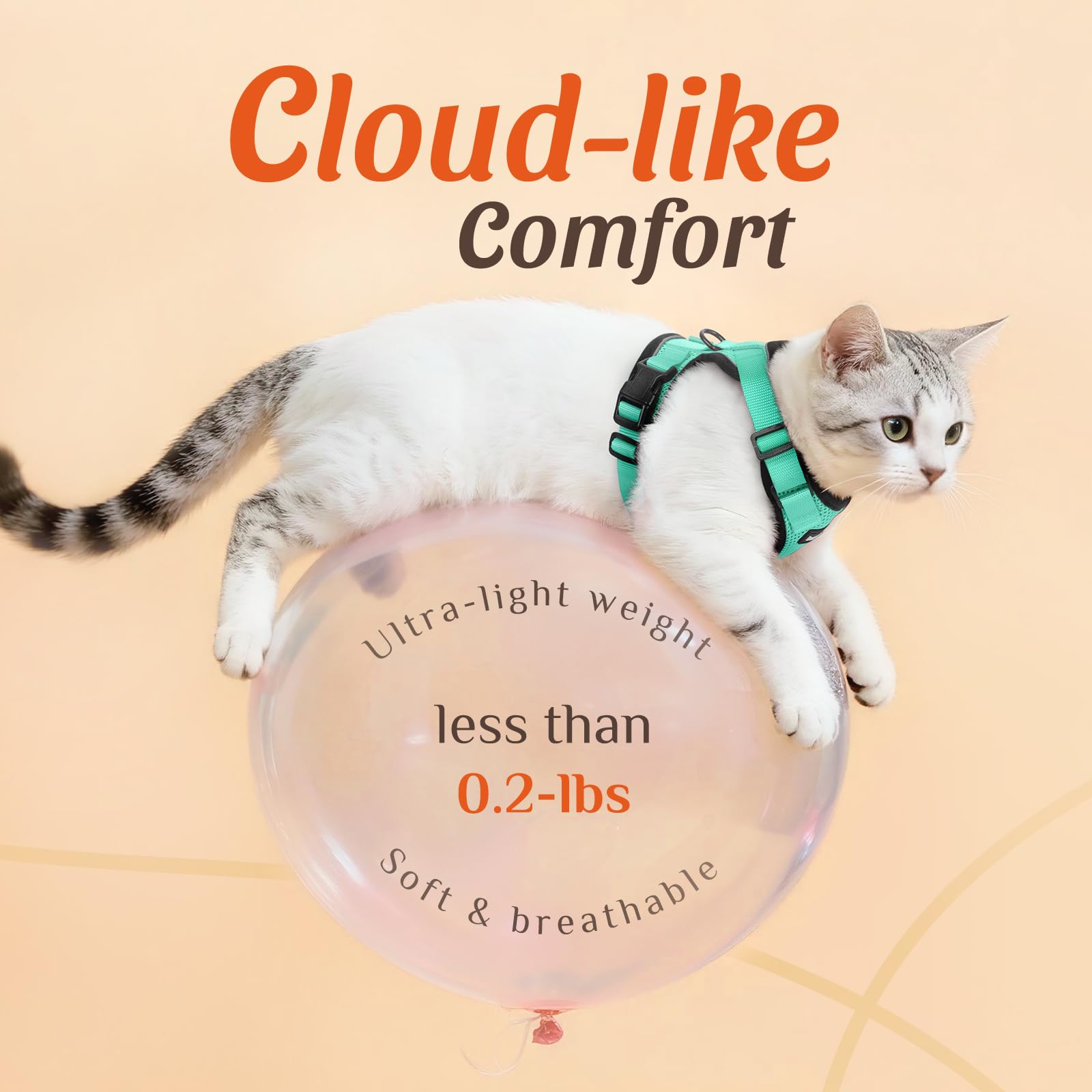 Dooradar arnés-gato con clip giratorio de 360° para evitar enredos.