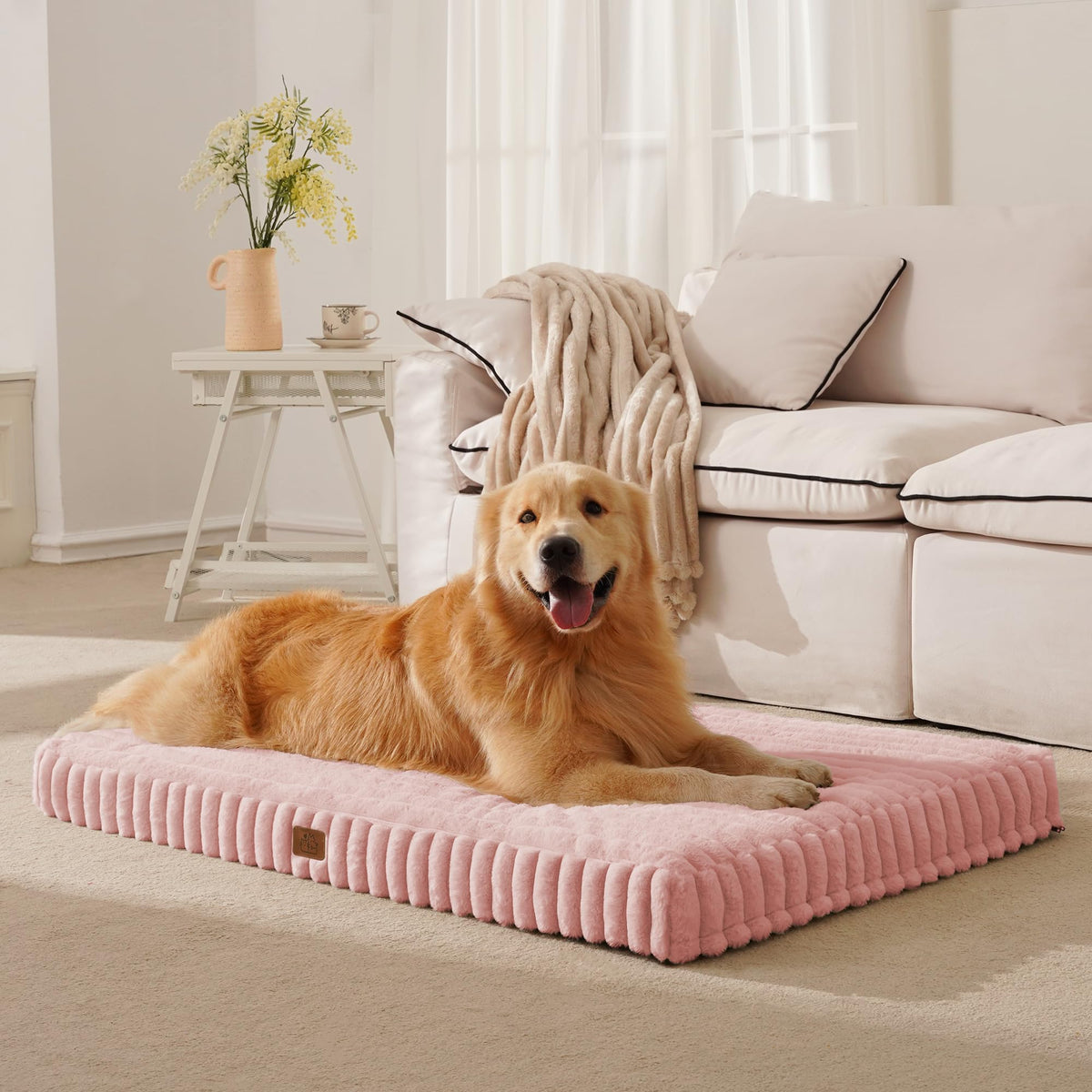 Cama ortopédica DOPEDIO para perro grande con diseño rosa y soporte cómodo.