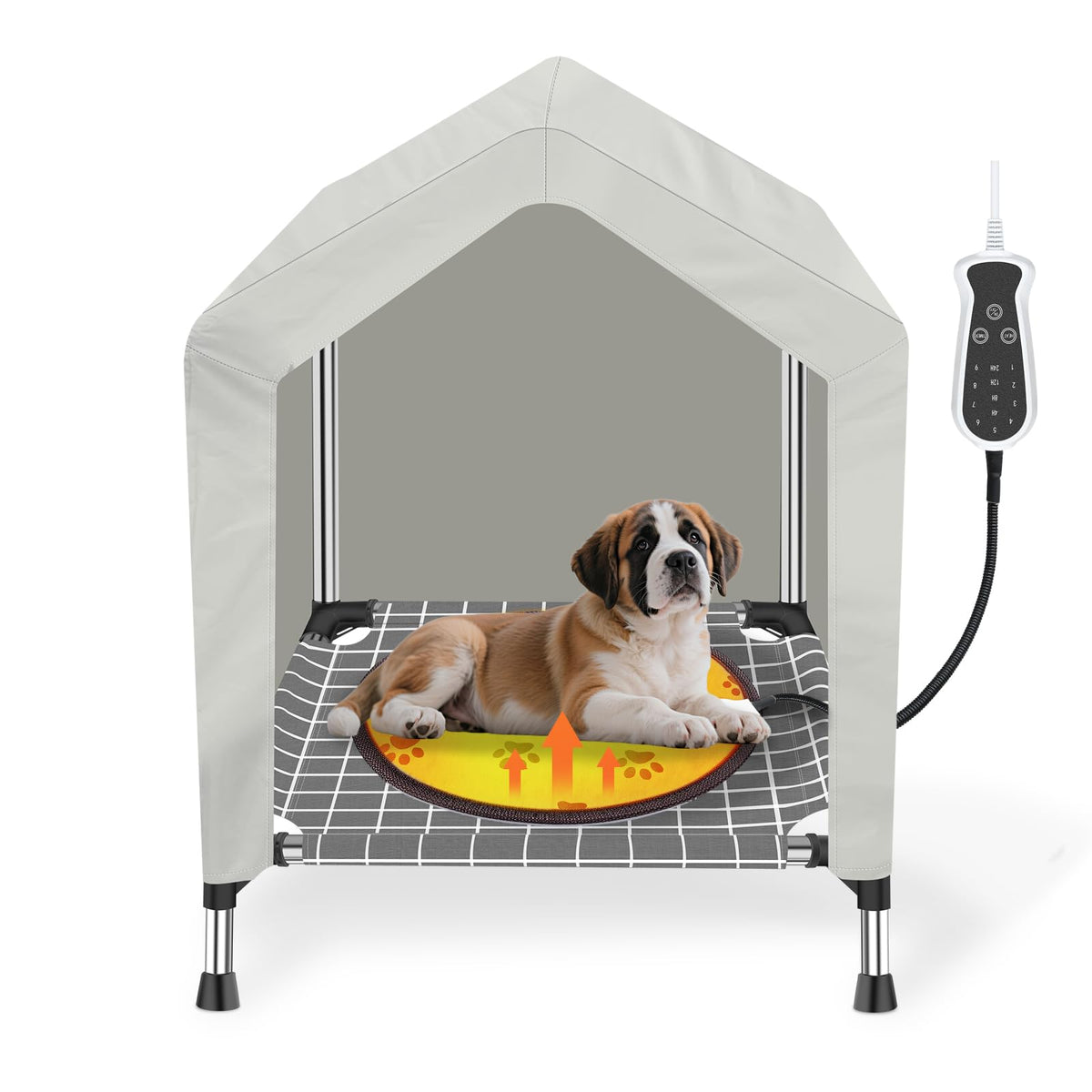 Dopliv casa perro caliente elevada, cómoda y protegida del suelo para mayor higiene.